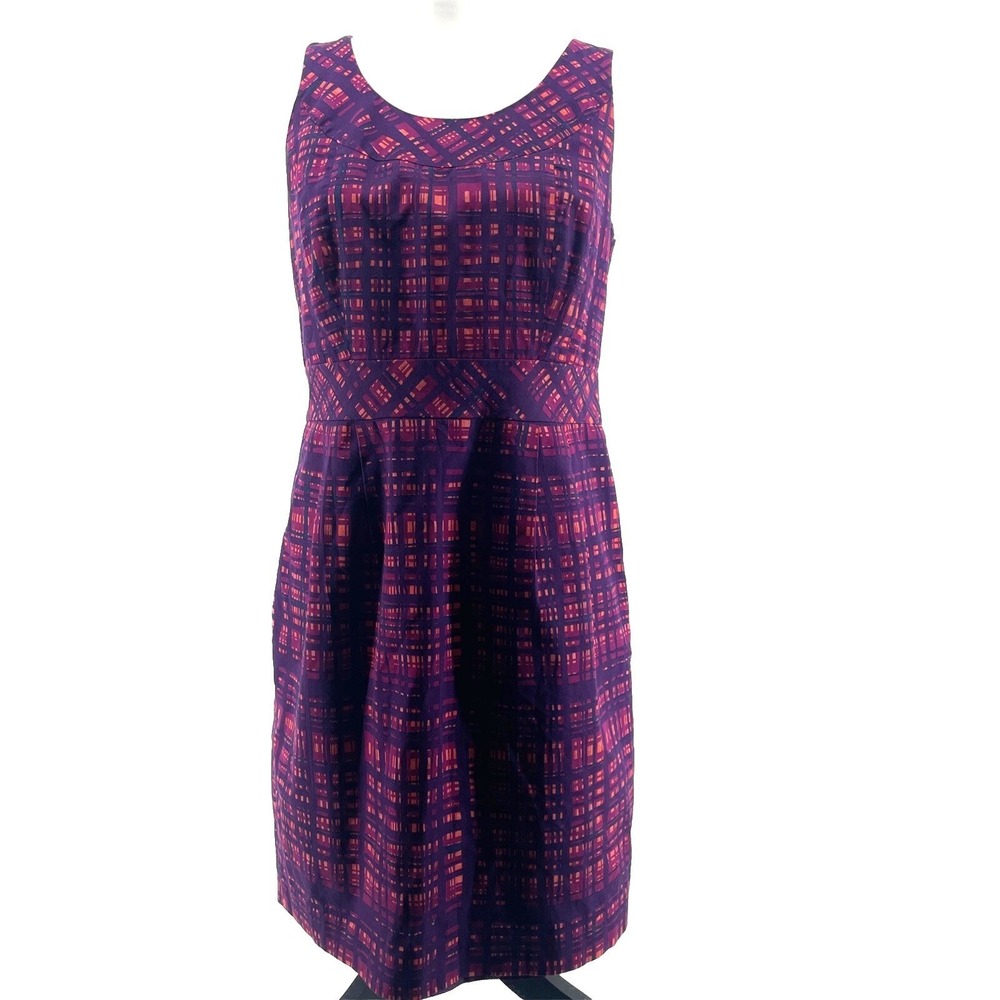 Sheath Dress Womens 8 Purple Dark Academia Retro Abstract Plaid 60s Vibe Office